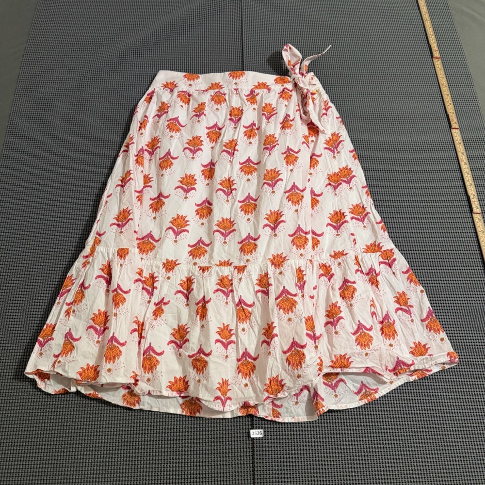 J.Crew Factory White Orange Pink Floral Tiered Midi Skirt Womens Size 4